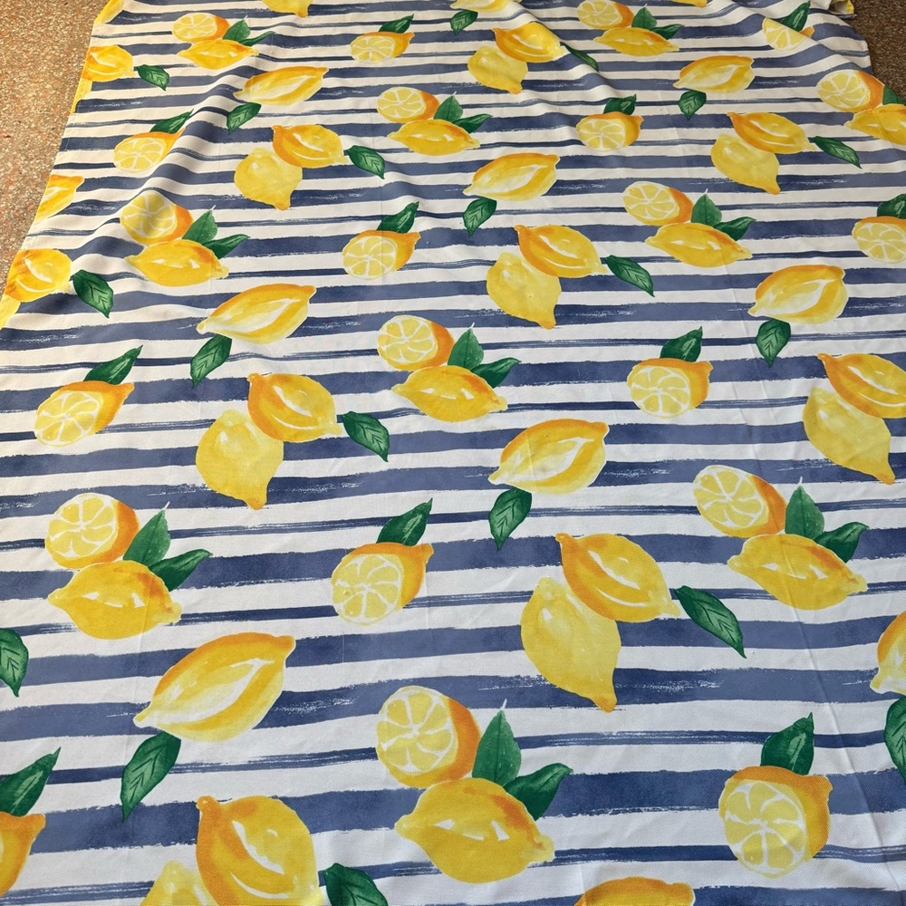 House And Garden Tablecloth 51x68 Inches Lemons On Blue And White Stripes